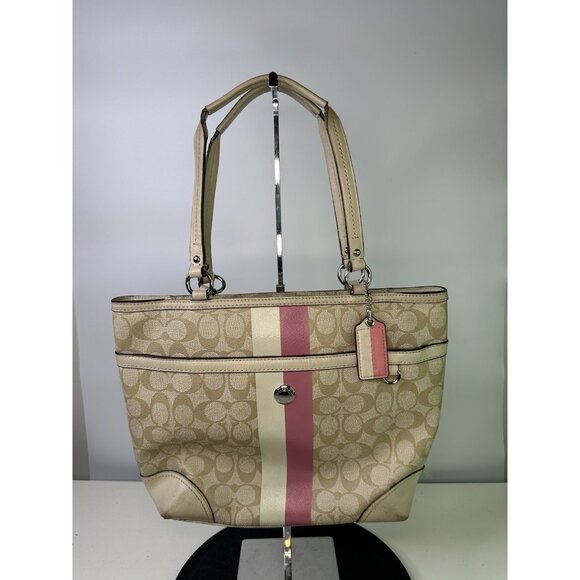 For Repair- Vintage COACH CHELSEA HERITAGE F14477 Leather Signature Tote Handbag - Picture 1 of 16